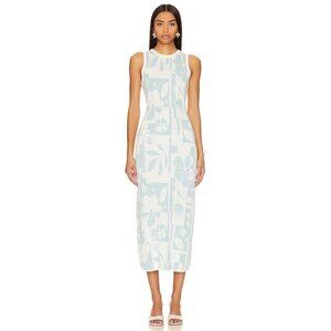 MinkPink Lacy Midi Dress in White & Blue Floral Medium New Womens Knit